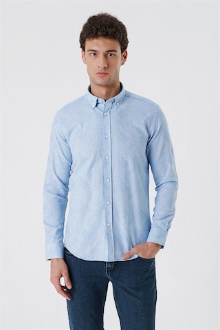 İmza Koyu Mavi Kısalabilir Kollu Desenli Jakarlıcepsiz %100 Pamuk Casual Slim Fit Gömlek 1004230182-koyu Mavi Koyu Mavi