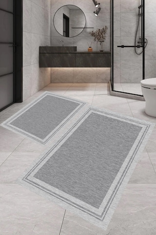 Eliana Home Dijital Baskı 2'li Banyo Paspas Takımı Lna5-fnl348 100x60 Ve 60x50 Cm Gri