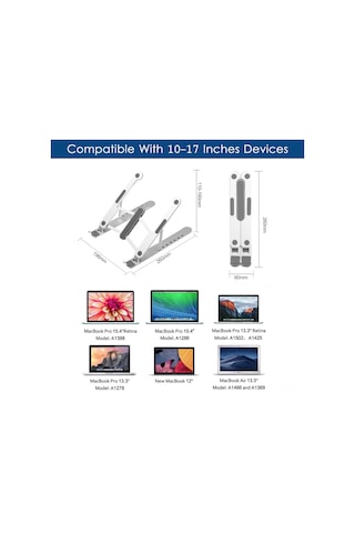 Kosona Alüminyum Portatif Klaptop Standı - 7 Seviye Yükseklik Ayarlı, 10-17 İnç Cihaz Desteği, Isı Dağıtımı, Katlanabilir, 6kg Yük Taşıma
