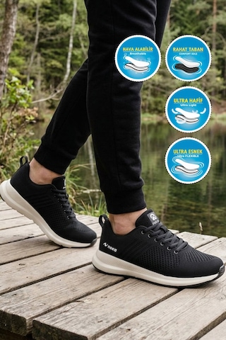 Noka Siyah-beyaz Anorak Örme Hava Alabilen Hafif Rahat Tabanlı Unisex Yürüyüş Spor Ayakkabı Wesley G Siyah - Beyaz