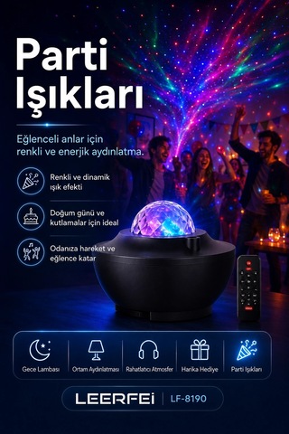 Uzaktan Kumandalı Yıldızlı Gökyüzü Projektörü Gece Lambası Ambiyans Işıklı Çok Renkli