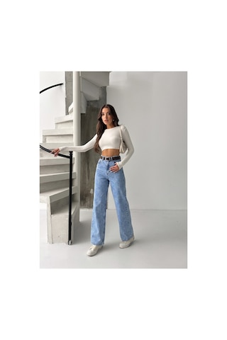 Bluemarlin Buz Kar Likralı Kemerli Tam Kalıp Denim Pantolon Buz Kar