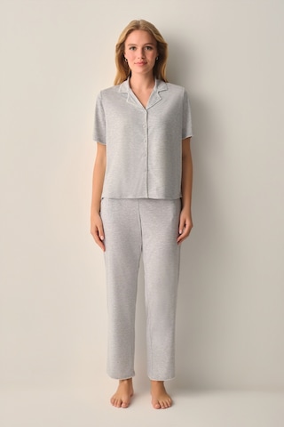 Suwen Hilary Gömlek Yaka Pijama Takımı Sh26628660b051 Gri Melanj