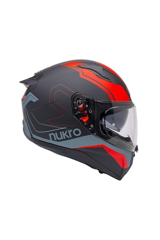 Nukro B-506 Stars Güneş Vizörlü Kapalı Motosiklet Kaskı Siyah - Kırmızı