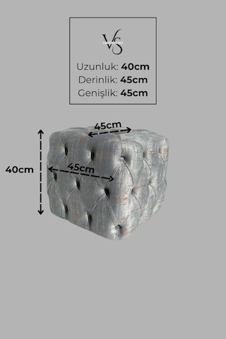 Küp Puf - Best İthal Kadife Babyface Kumaş Varak Baskı - Modern Ve Şık Dekoratif Puf&bench Gri