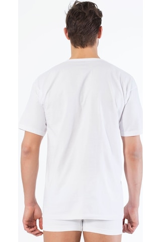 Siyah İnci Pamuklu V Yaka Kısa Kol T-shirt Beyaz