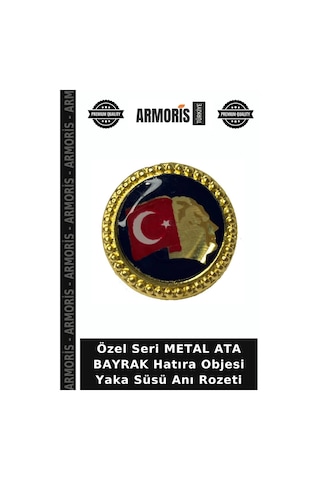 Özel Seri Metal Ata Bayrak Hatıra Objesi Yaka Süsü Anı Rozeti Altın