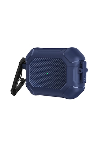 Apple Uyumlu AirPods Pro 3. Nesil İle Kılıf Kilitli Armor Tank Karbon Detaylı Difu Case Lacivert