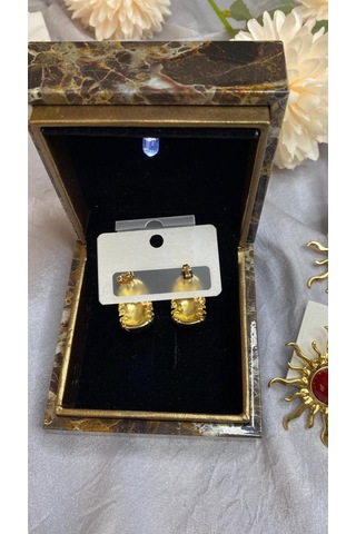 Bombeli Gold Çelik Şık Küpe Altın - Çok Renkli