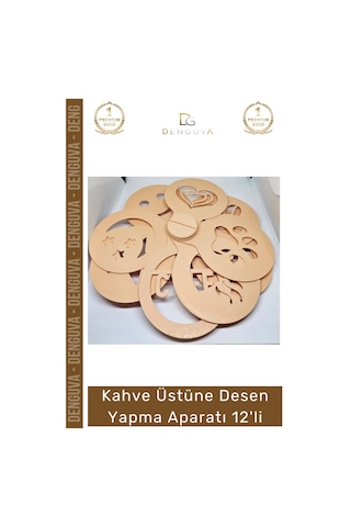 Kahvedeseni Seti Barista Latte Art Stencil 3d Baskı Takımı Kahve Üstüne Desen Yapma Aparatı 12'li Çok Renkli