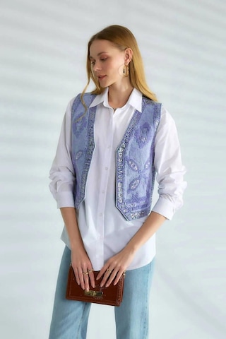 Kadın Nakışlı Kot Yelek Mavi