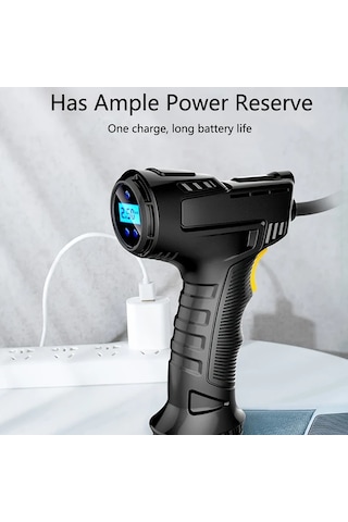 Xuweiwei Dylm Taşınabilir Siyah Kablosuz Lastik Şişirici Usb Şarj Edilebilir 150 Psı Hava Kompresörü Led Işık Dijital Ekran