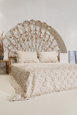 Sitra Bej Çift Kişilik Püsküllü Yatak Örtüsü 230x250 2 Yastık 50x 400509