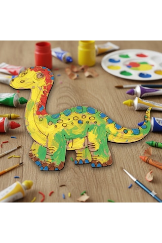 Ahşap Boyanabilir Dinozor Figürü Brontosaurus 17x14 Cm - 3mm Mdf Eğitici Boyama Seti 10 Adet