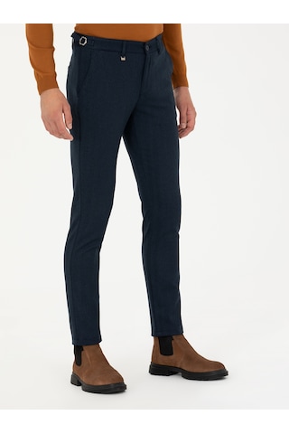 Cacharel Lacivert Beli Kemer Tokalı Slim Fit Kanvas Pantolon