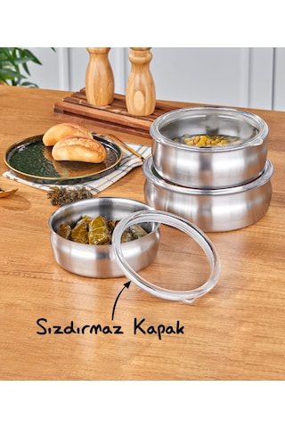 Steel&More 3 Lü Çelik Güveç Model Saklama Kabı 6 Parça Gri