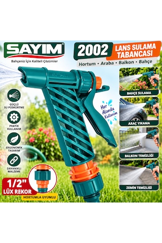 Sayım 2002 Lans Basmalı Sıkmalı Tabanca Sulama Tabancası Hortum Araba Balkon Yıkama 1/2'' Lüx Rekor Tetikli