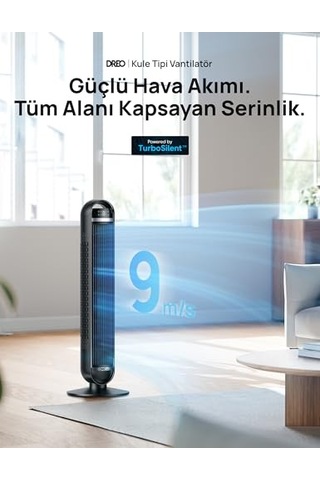 36 İnç Kule Tipi Fan, Ev Ve Yatak Odası Kullanımı, 8,5 M/s Güçlü Hava Akışı, 8 Hız Kademesi, 4 Çalışma Modu, 25 Db Sessiz Kanatsız Tasarım, 90 Salınım, 8 Saat Zamanlayıcı, Led Ekran
