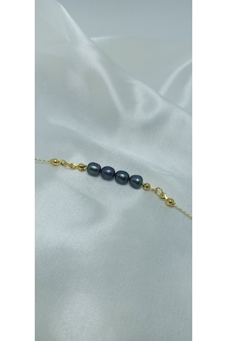 24k Altın Kaplama 7-8 Mm Gerçek Siyah İnci Tasarım Bileklik