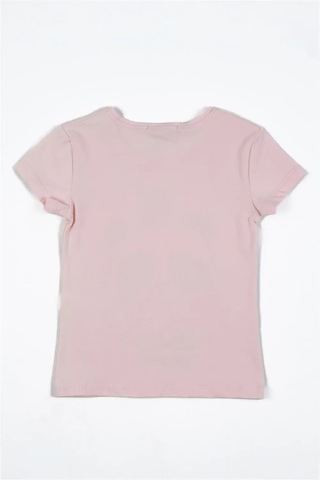 Kız Çocuk Pembe Panda Ve Kuş Detaylı Yazlık Tişört Pembe