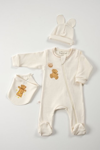 Tinylamb Fluffy Bear Organik Yenidoğan Bebek Seti - 3 Parça Bej