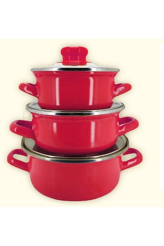 Protocol London 12/14/16 Cm Mini Emaye Tencere Seti - Kırmızı Iı