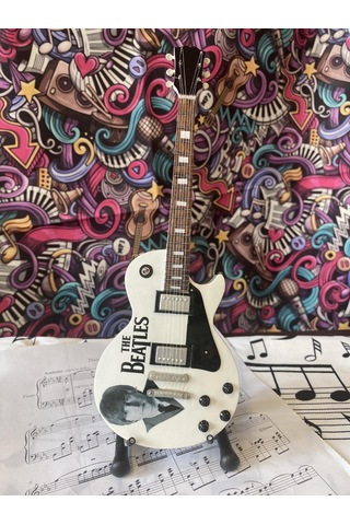 Elektro Gitar El Yapımı Ahşap Minyatür Hediyelik Biblo 25 Cm Les
