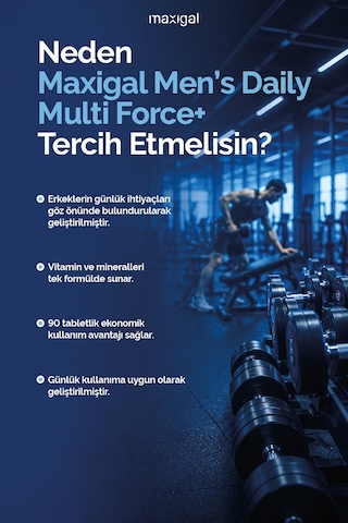 Maxigal Men's Daily Multi Force + Vitamin Mineral Ve Bitki Ekstreleri İçeren Takviye Edici Gıda 90 Tablet