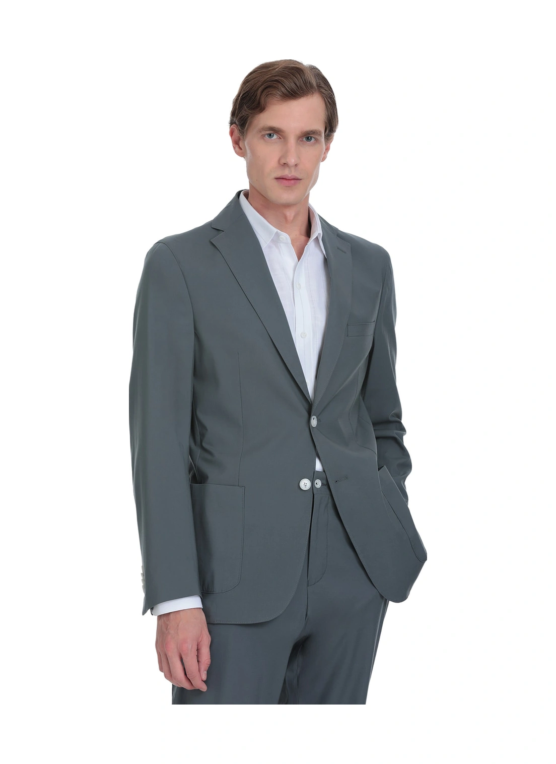 Antrasit Slim Fit Mono Yaka Casual Takım Elbise Antrasit