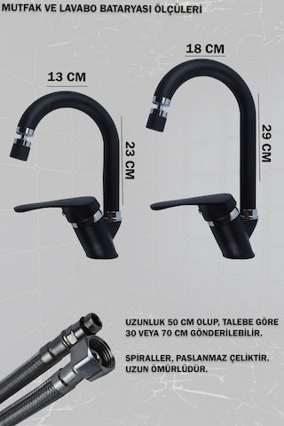 Irmak Lavabo Banyo Mutfak Bataryası Ve Rainy Robot Duş Siyah Banyo Seti Armatür Musluk Batarya Duş Siyah