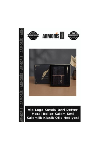 Vip Logo Kutulu Deri Defter Metal Roller Kalem Seti Kalemlik Klasik Ofis Hediyesi Çok Renkli