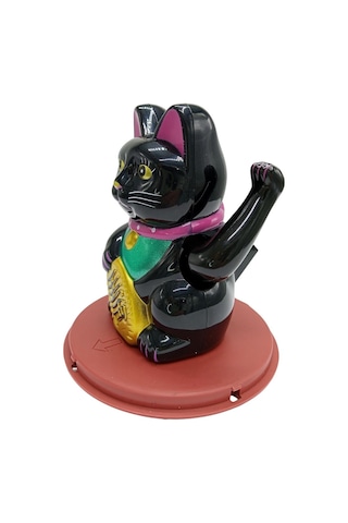Maneki Neko El Sallayan Şans Kedisi Siyah Solar Güneş Enerjili 11x10cm No2s