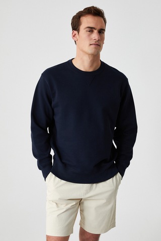 Grımelange Bonell Erkek %100 Pamuk Relaxed Bisiklet Yaka Uzun Kollu Lacivert Sweatshirt Lacivert