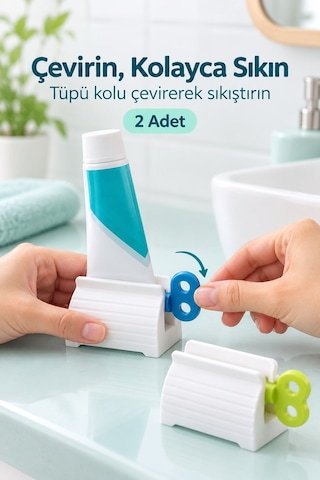 Çevirmeli Diş Macunu Sıkacağı Tüp Sıkma Aparatı 1 Adet Beyaz Gövde, Çevirme Kolu Karışık Renk