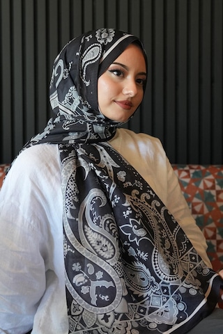 Afvente Damla Motif Desen Siyah Soft Pamuk Şal Çok Renkli