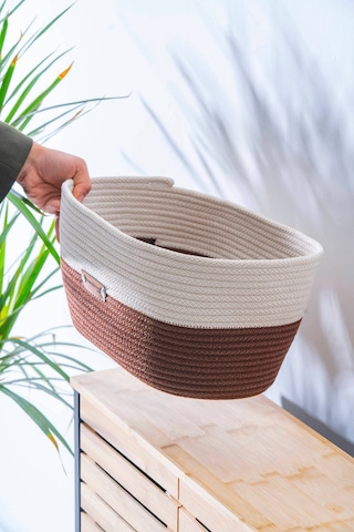 Home Beyond Oval Hasır Organizer - 33 Cm Beyaz/kahverengi