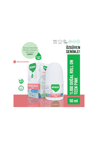 Siveno %100 Doğal Roll On Teen Girl Genç Kız Deodorant Ter Kokusu Önleyici Bitkisel Leke Bırakmayan Vegan 50 ML