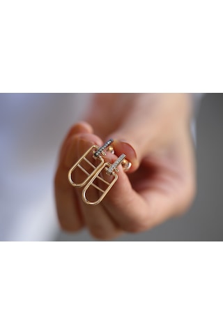 Reis Kuyumculuk T9743 Stand Brown Pembe Altın Küpe