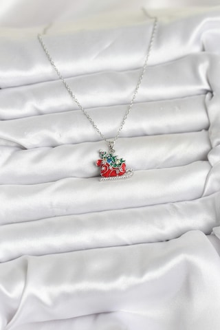 Zarif Boyunlar İçin Silver Çelik Zincir Kızak Çam Ağacı Yılbaşı Tema Kadın Kolye Metalik