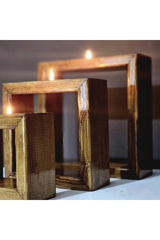 İç İçe Geçmeli 3'lü Duvara Asılabilir Mumluk Ceviz Rengi