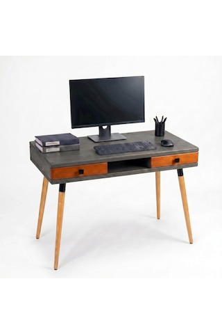 Mobenta Modest Desk: Masif Çalışma & Laptop Masası 2 Çekmece 1 Bölme - 120x60 An-bk Antrasit-bakır