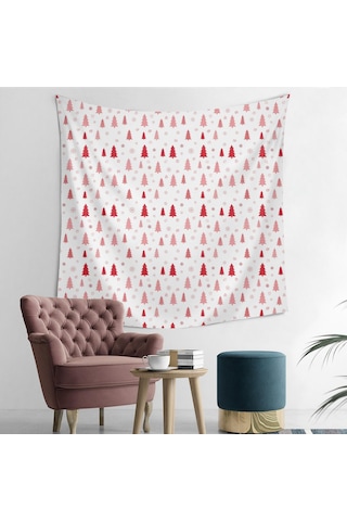 Noel Desenli Kare Duvar Halısı 50x50 İnç, Ev Dekoru İçin Uygun, Oturma Ve Yatak Odası Kullanımı