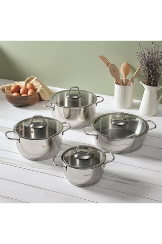 Hisar Teos İndüksiyon Tabanlı 8 Parça Çelik Tencere Seti Inox