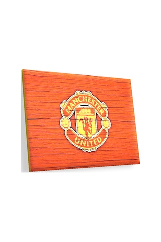 Cakasepetim Kırmızı Boyalı Zeminde Manchester United Logosu Ahşap Mdf Tablo