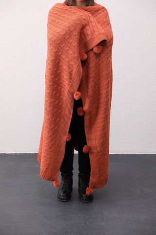 Biocotton Triko Ponponlu Örgü Tv Battaniyesi - Kiremit