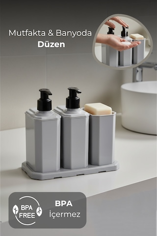 Lavabo Üstü Düzenleyici Set Mutfakta & Banyoda Şık Ve Pratik Düzen gri