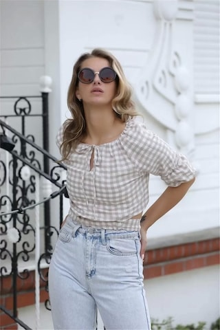 Lodmela Bağlama Detaylı Crop Bluz 1736vizon