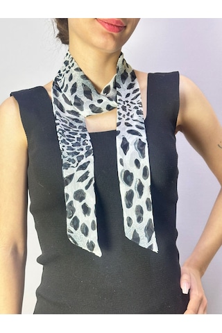 Gönülden Tasarım 140x5 Cm Füme Leopar Desenli Kadın Fular Boyun Bağı Renkli