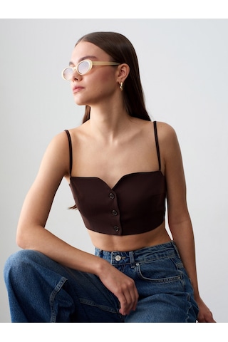 Dilvin 60614 Crop Yelek-kahve