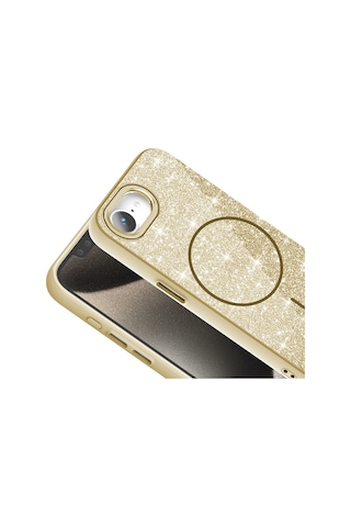 Apple Uyumlu iPhone 16e Kılıf M-safe Şarj Özellikli Parlayan Simli Zore Okso Kapak Gold